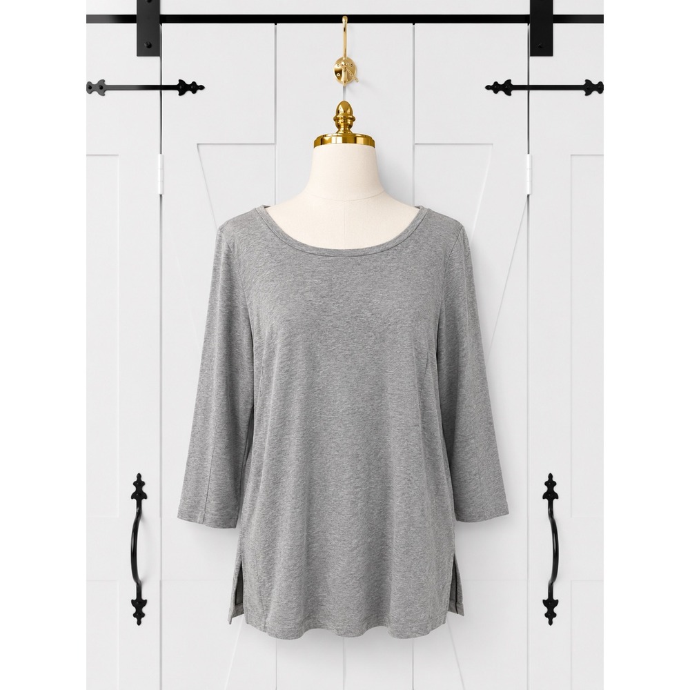 Belle by Kim Gravel‎ TripleLuxe Pima Boat Neck 3/4 Sleeve Top Size Large Gray